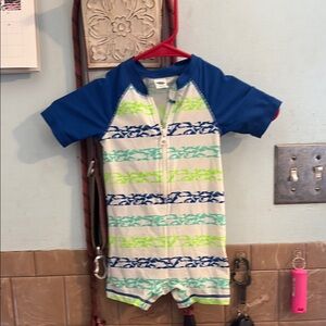 Old Navy Blue and Green Rashguard one piece swim suit for toddler